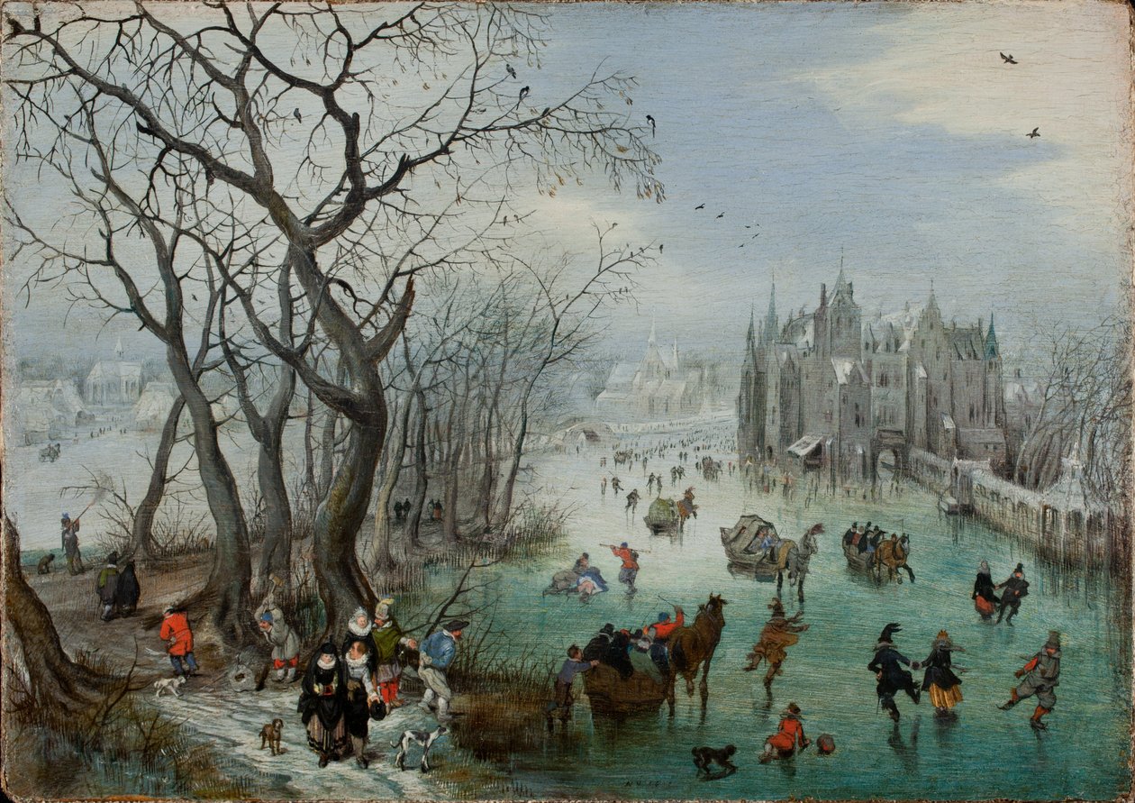 Vinterlandskab med skatere nær et slot, 1615 af Adriaen Pietersz van de Venne