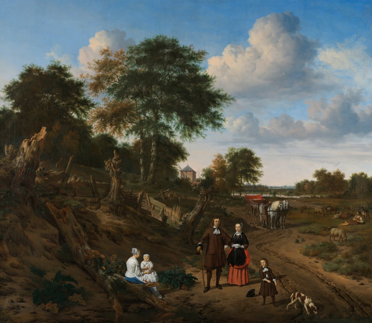 Portræt af et par med to børn og en sygeplejerske i et landskab, 1667 af Adriaen Velde van de