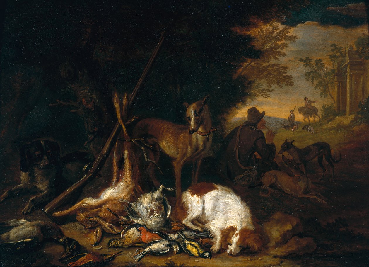 En jæger med sine hunde af Adriaen de Gryef