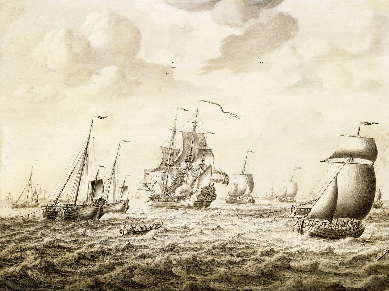 En hollandsk krigsmand, der affyrer en hilsen - en Penschilderij, af Adriaen van Salm