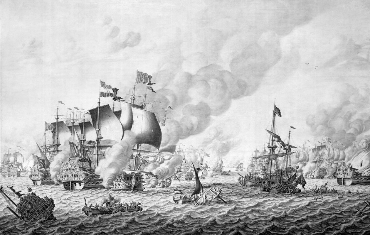 Slaget ved La Hogue (Barfleur), 19-24 maj 1692 (grisaille på panel) af Adriaen van Salm