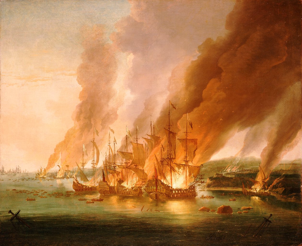 Slaget ved La Hogue, 23. maj 1692, slutningen af det 17. århundrede (oliemaleri) af Adriaen van Diest