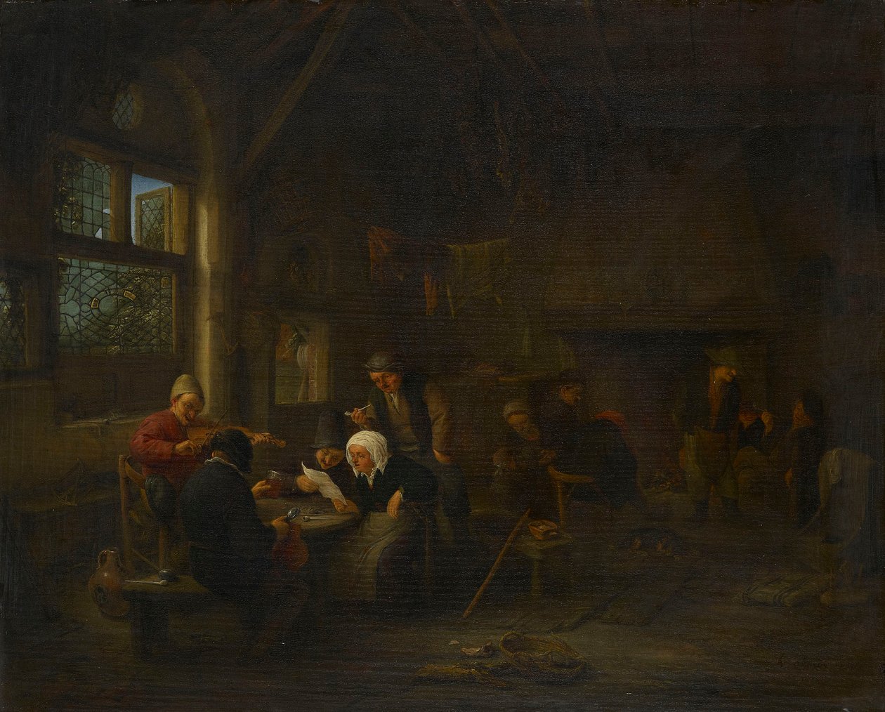 En aftenscene på et værtshus med en spillemand af Adriaen van Ostade
