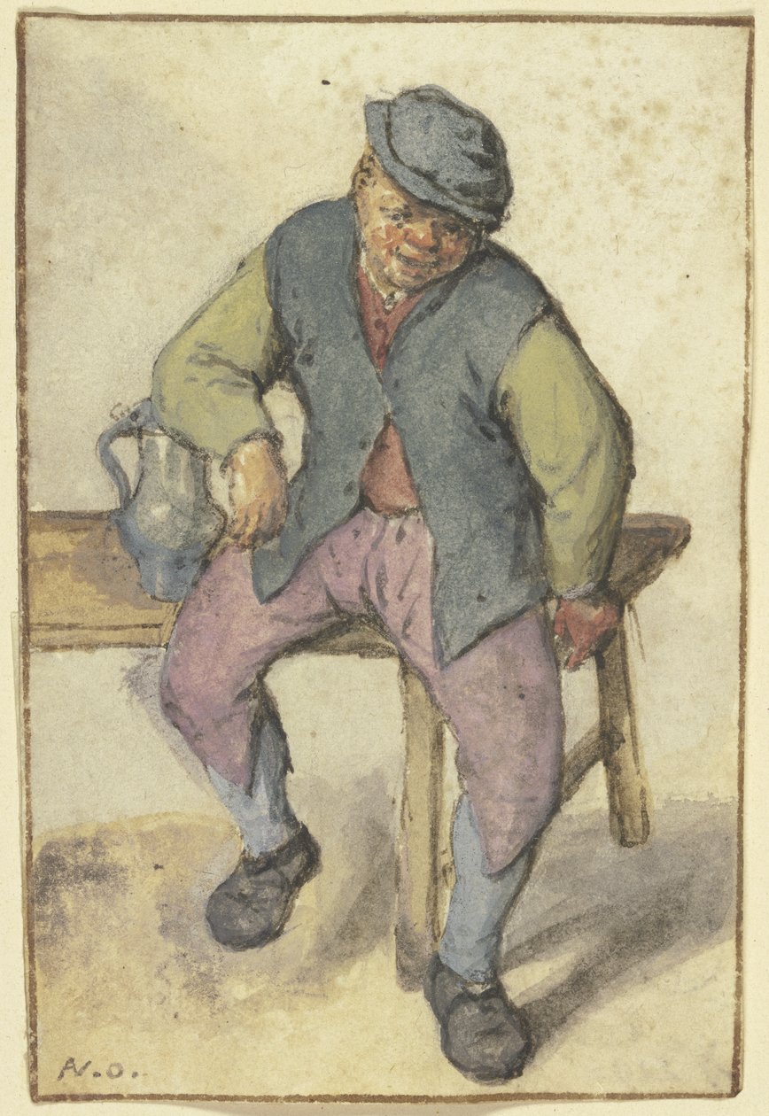 Bonde siddende på et bord af Adriaen van Ostade