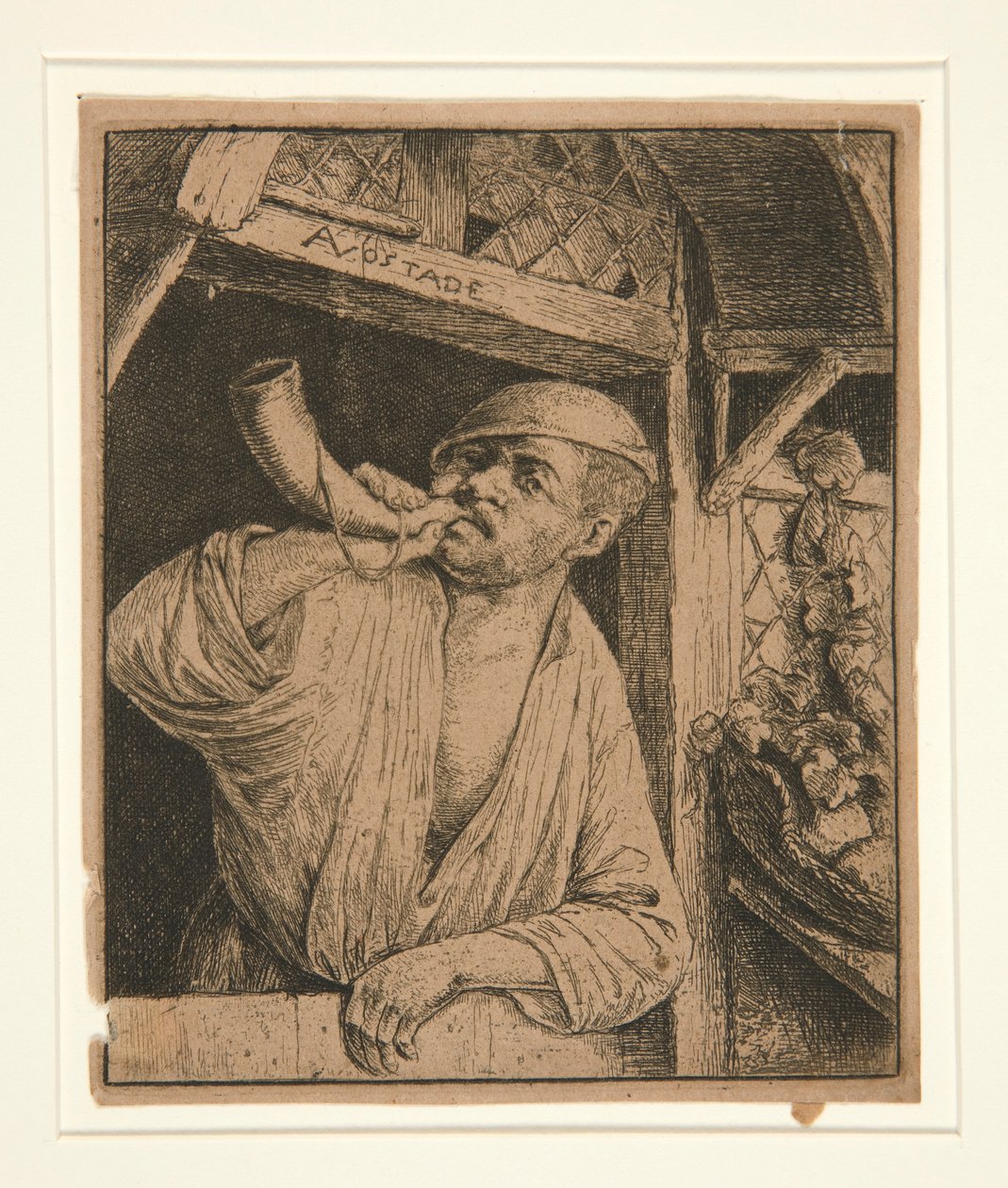 Baker, der slår sit horn af Adriaen van Ostade