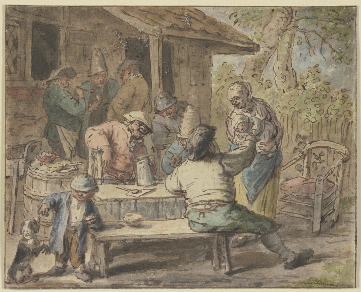 Bønder med børn foran et hus af Adriaen van Ostade