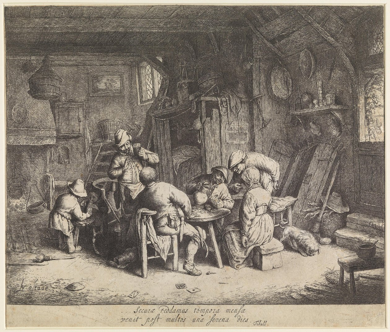 Bønder, der spiser et måltid på en kro af Adriaen van Ostade