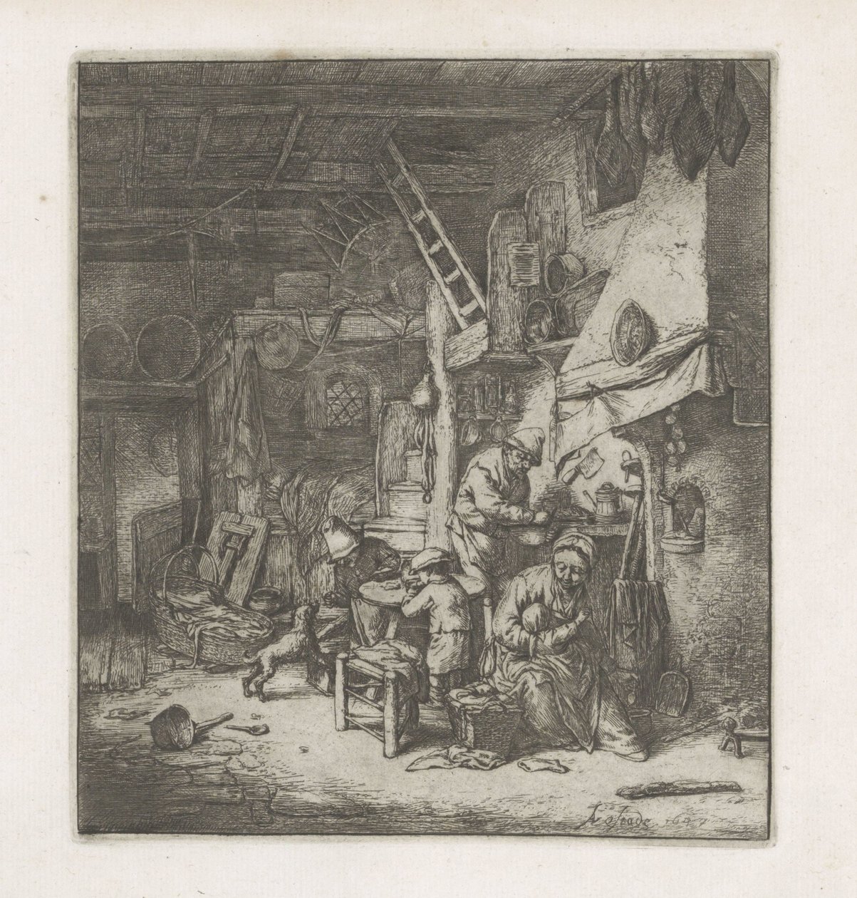 Bondefamilie i et interiør af Adriaen van Ostade
