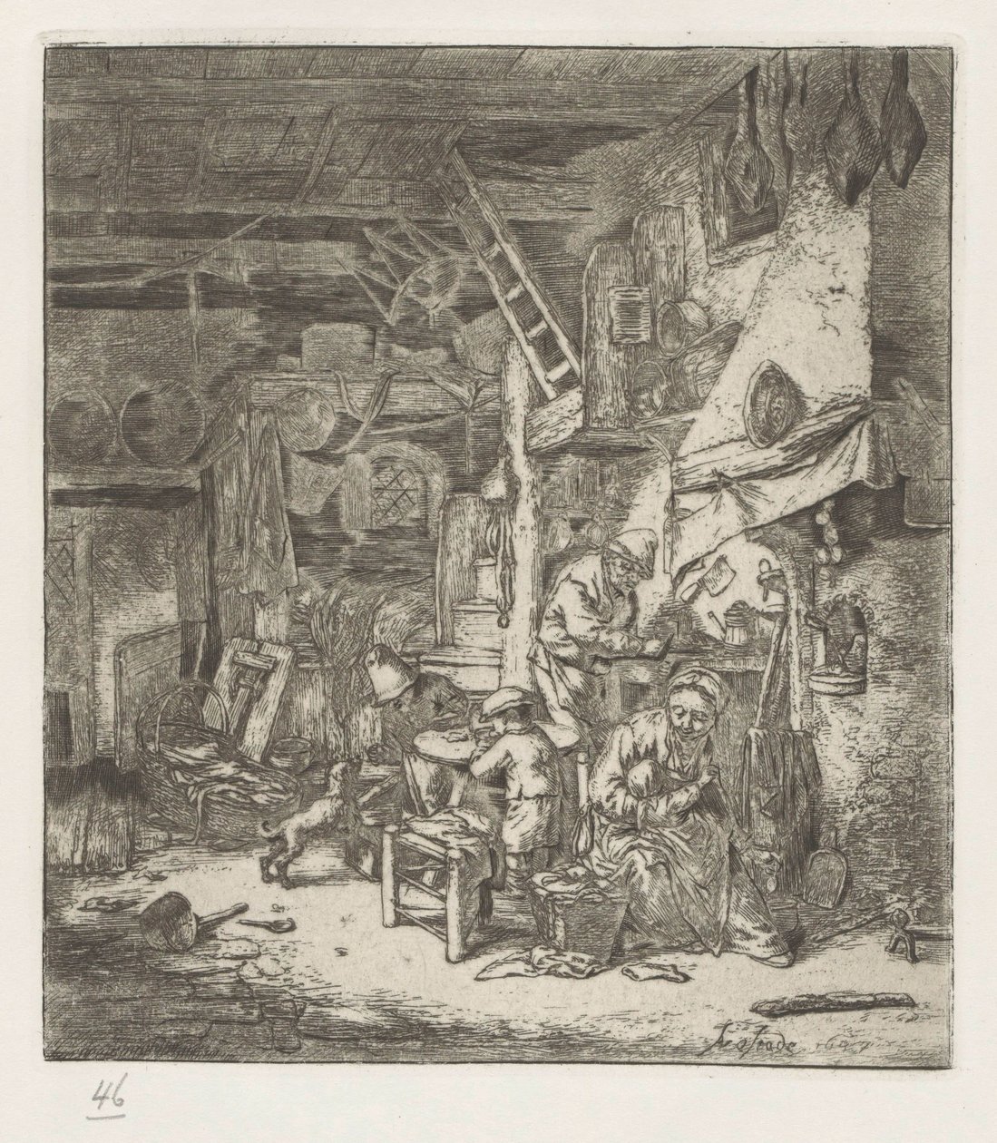Landmandsfamilie i interiør af Adriaen van Ostade