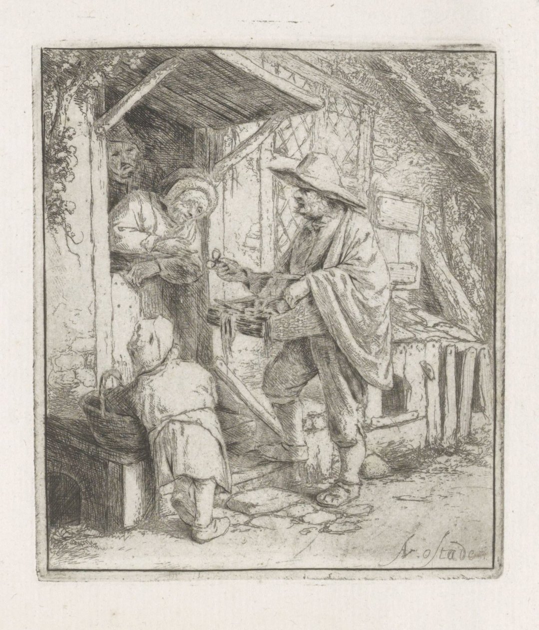 Brillesælger med en gammel kvinde af Adriaen van Ostade