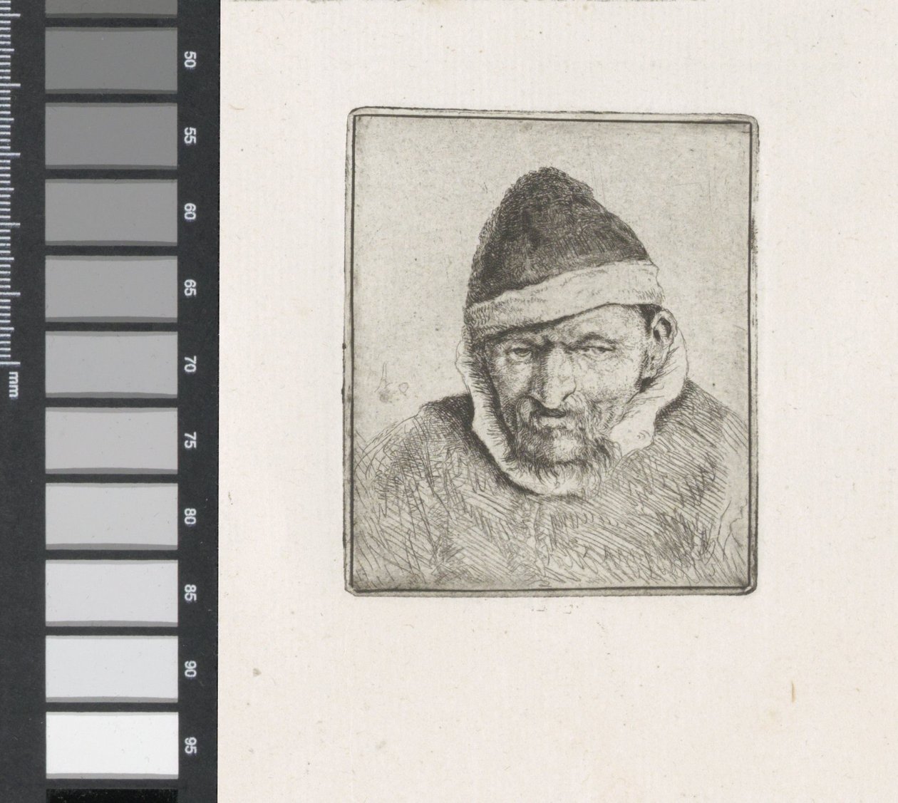 Buste af en bonde med pelshat af Adriaen van Ostade