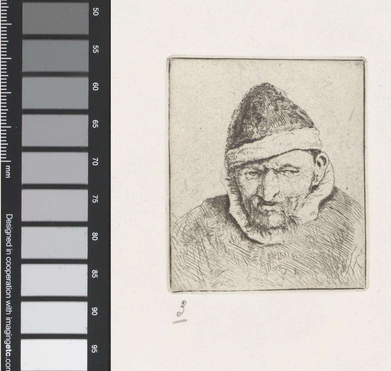 Buste af en gammel bonde med spids hat af Adriaen van Ostade
