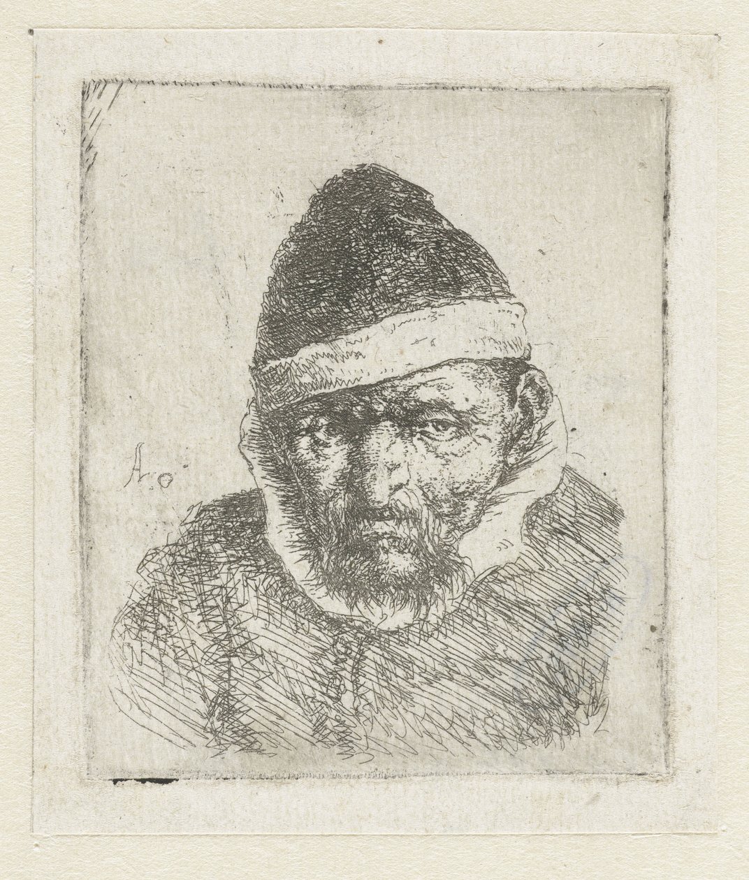 Buste af en gammel bonde med spids hat af Adriaen van Ostade
