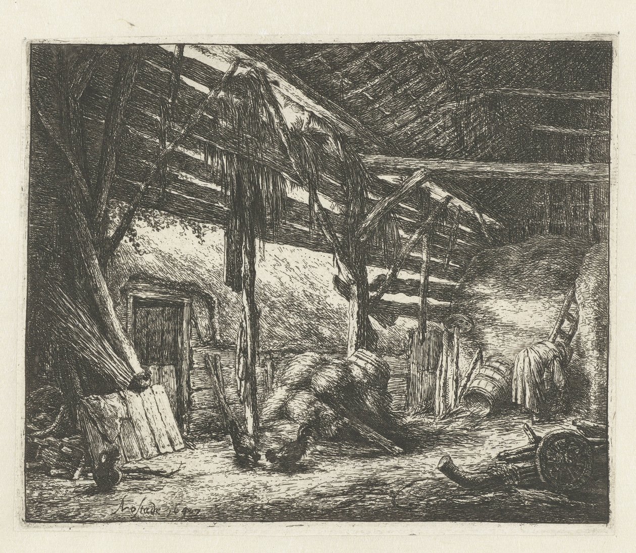 Interiør af en hølade Laden af Adriaen van Ostade