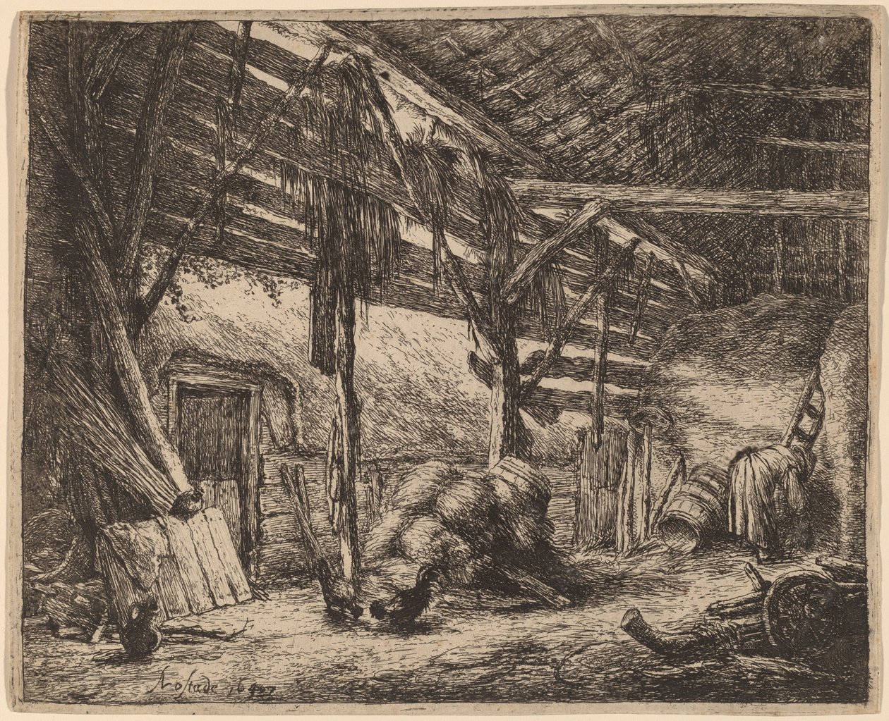 Interiør af en lade af Adriaen van Ostade
