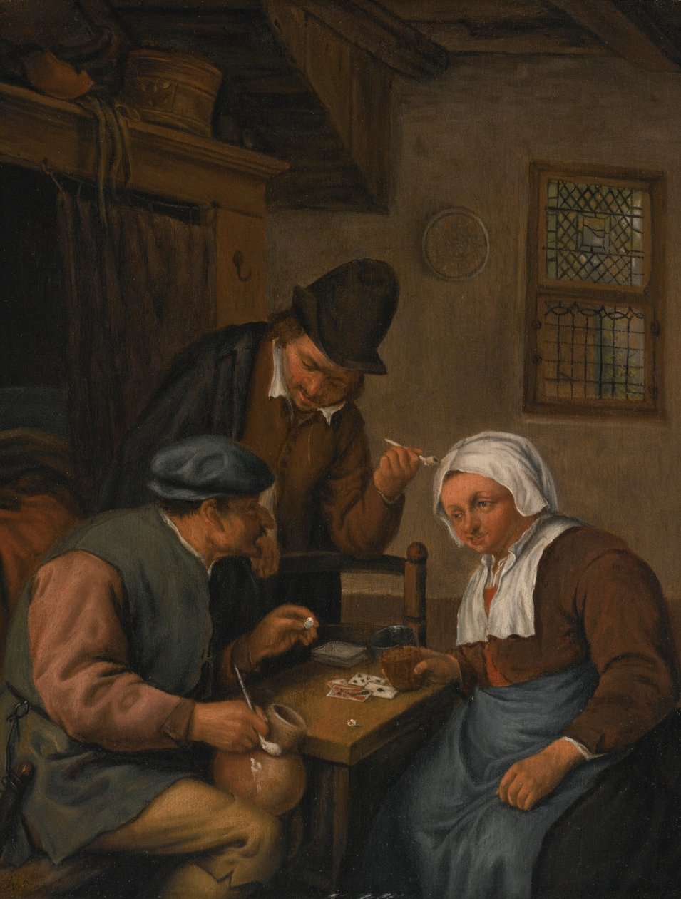 Interiør med bønder, der spiller kort af Adriaen van Ostade