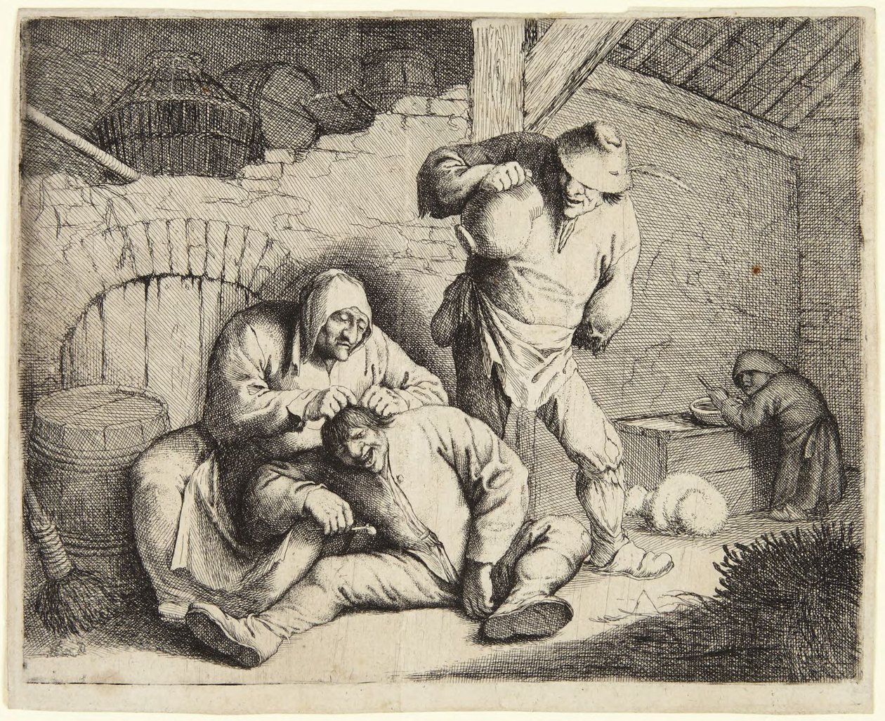 Kvinden, der fanger lopper af Adriaen van Ostade
