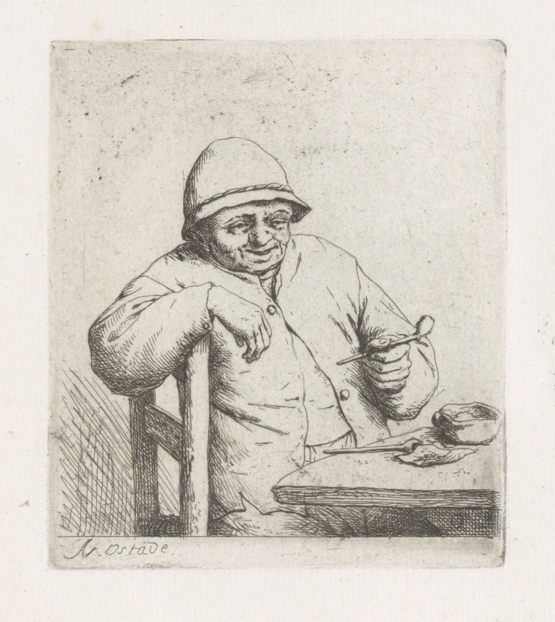 Mand med en pibe ved bordet af Adriaen van Ostade