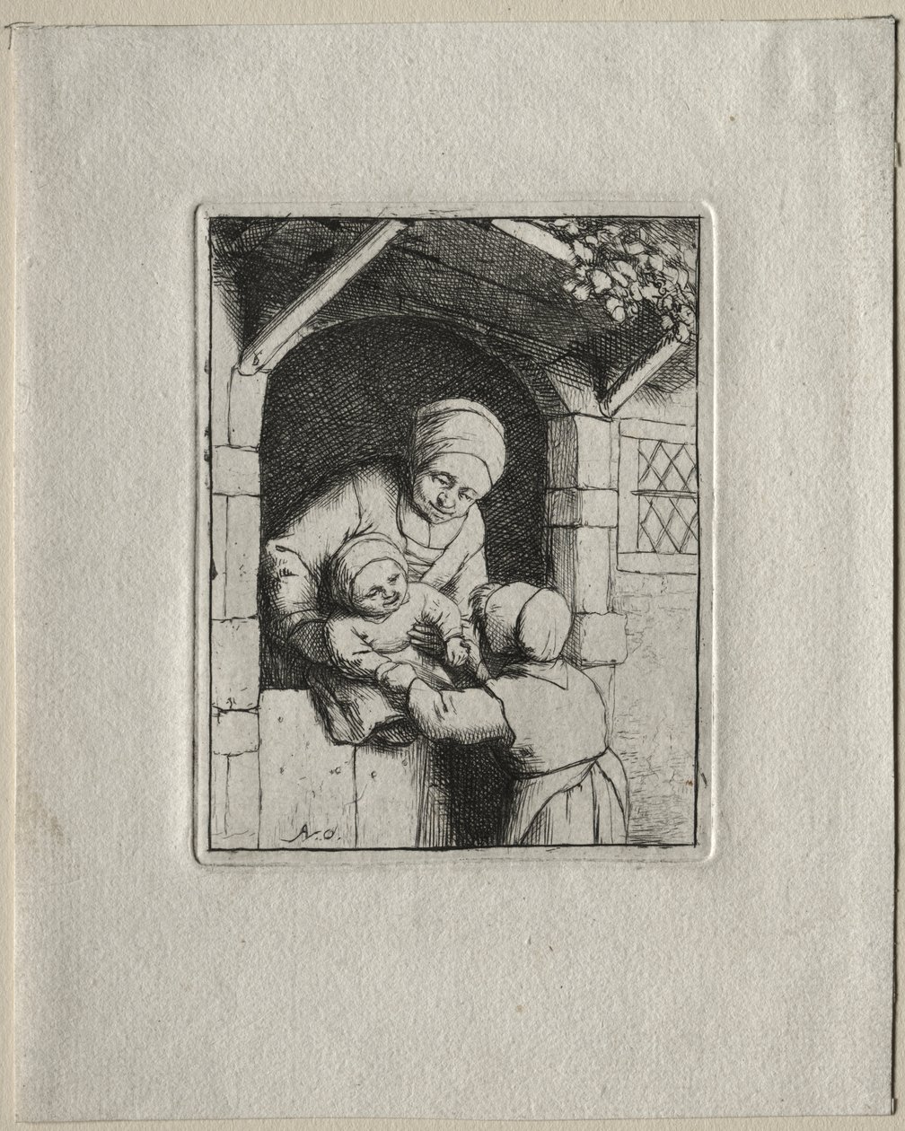Mor og to børn af Adriaen van Ostade