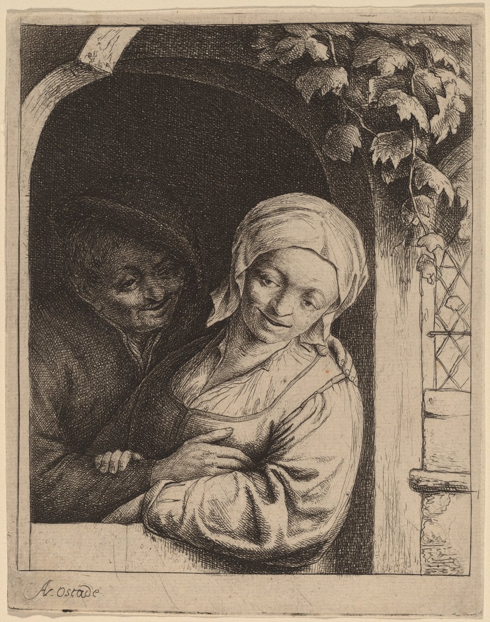 Bondepar i en døråbning (landsbyromantik) af Adriaen van Ostade