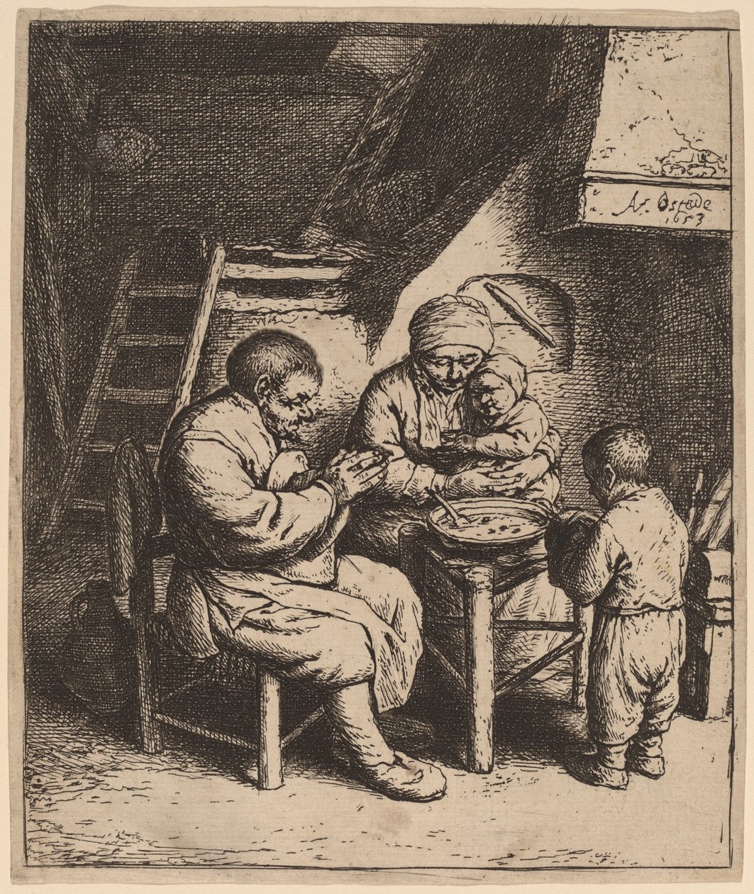 Bondefamilien siger nåde af Adriaen van Ostade
