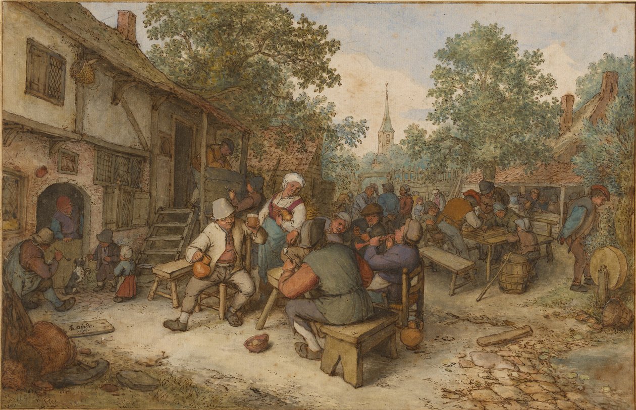 Bondefestival på en gade i byen af Adriaen van Ostade