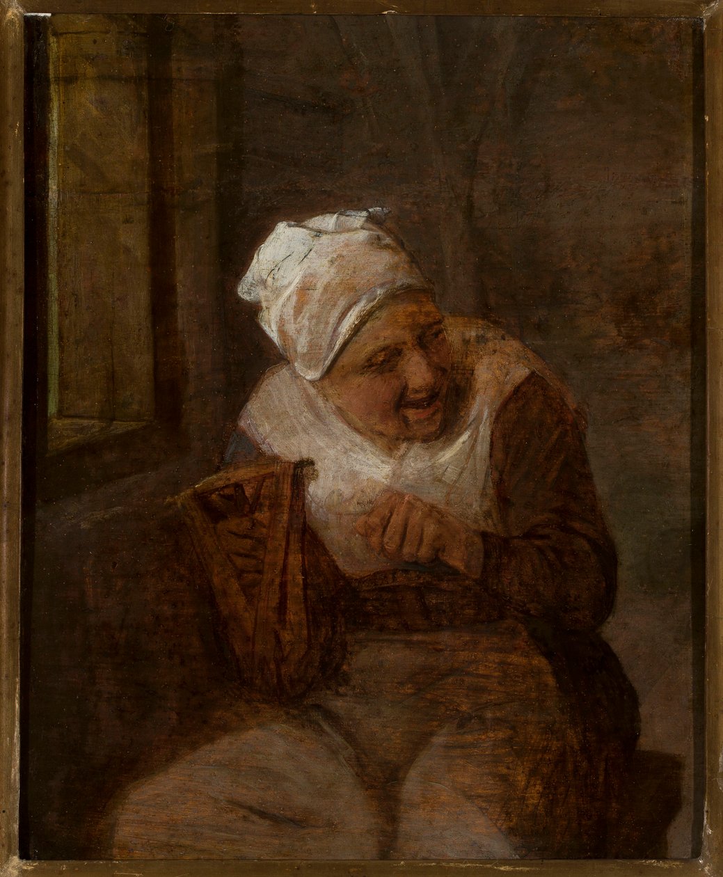 Spindende kvinde ved vinduet af Adriaen van Ostade