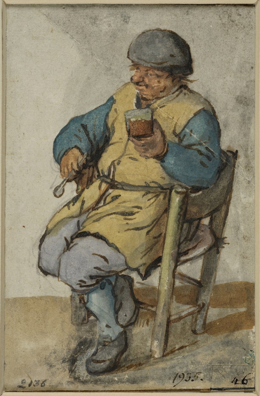Siddende bonde med et glas øl af Adriaen van Ostade