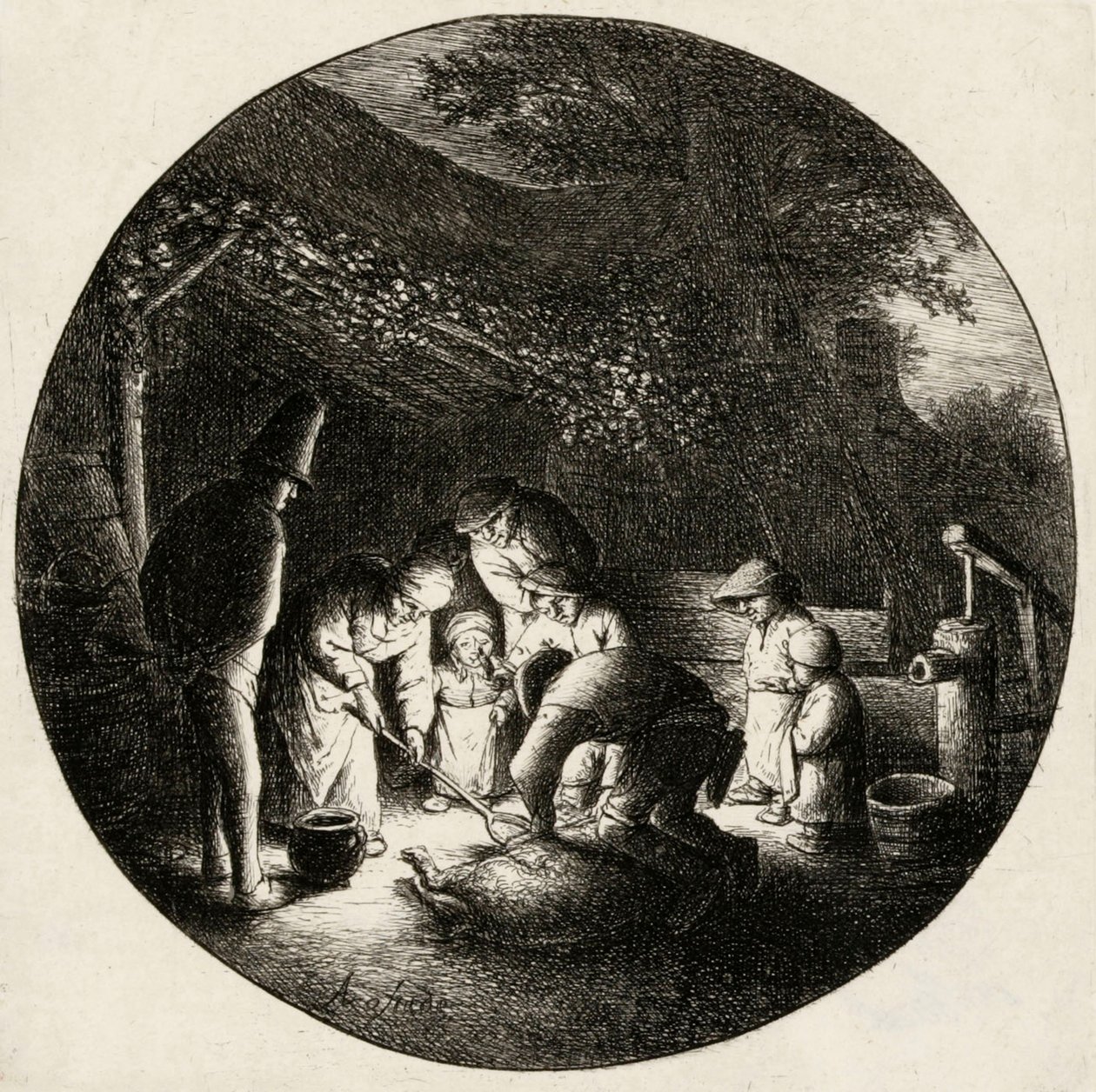 Slagtning af et svin af Adriaen van Ostade