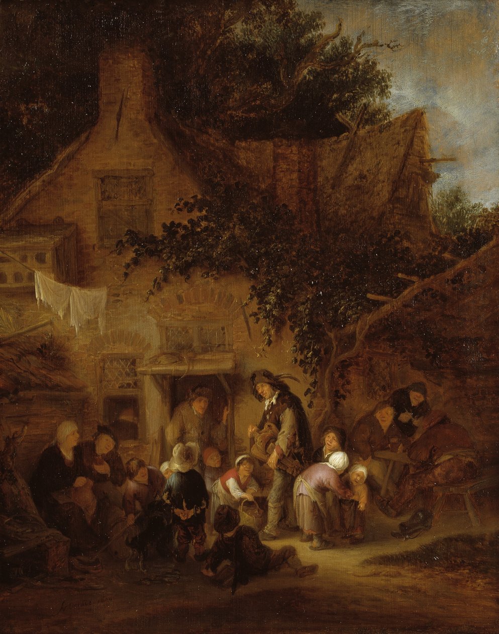 Orgelsliberen udenfor et sommerhus af Adriaen van Ostade