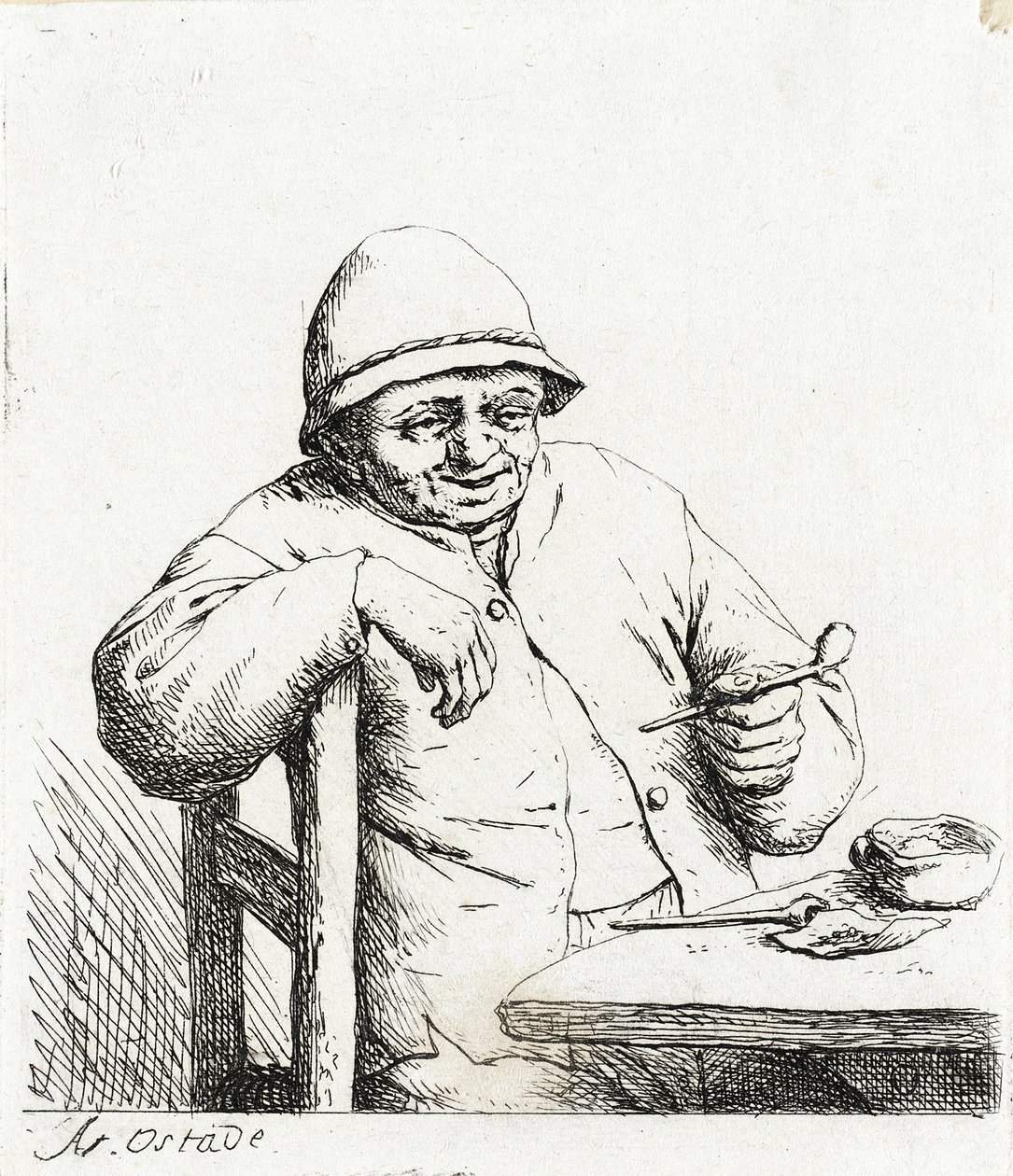Rygeren, der læner sig mod ryggen af en stol af Adriaen van Ostade