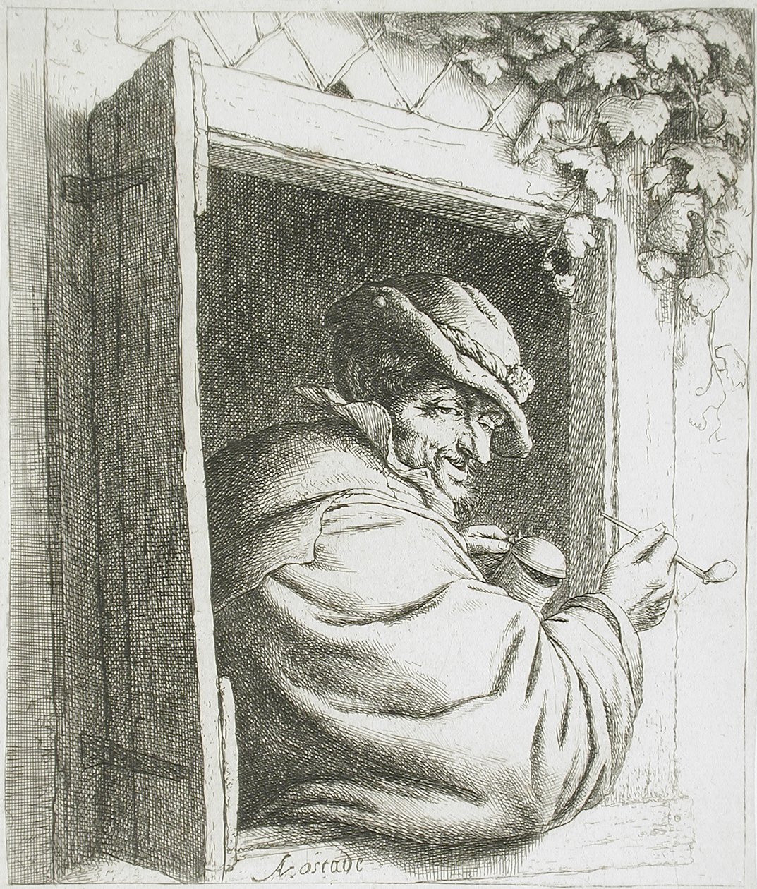 Rygeren ved vinduet af Adriaen van Ostade