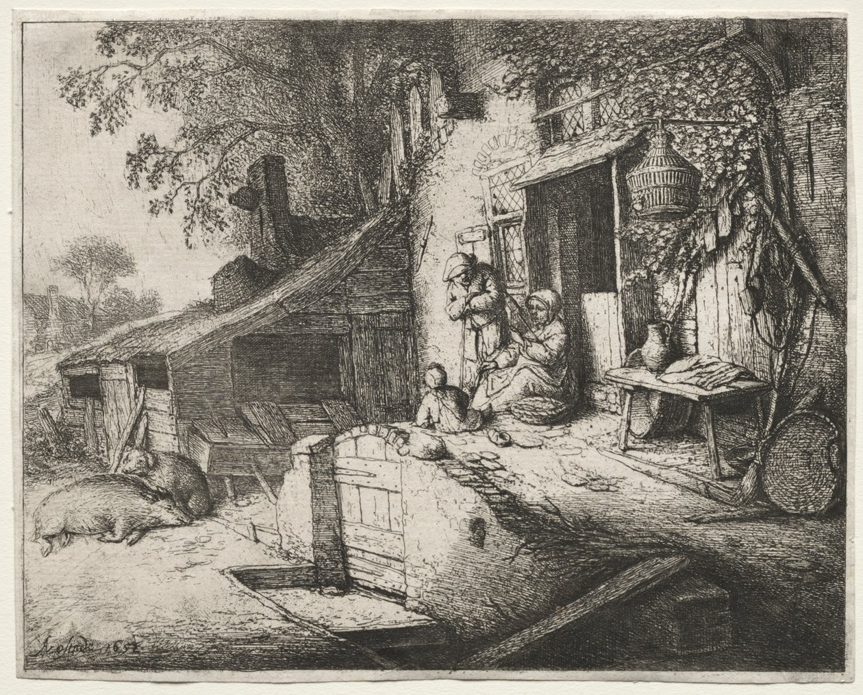Kvinden, der spinder af Adriaen van Ostade