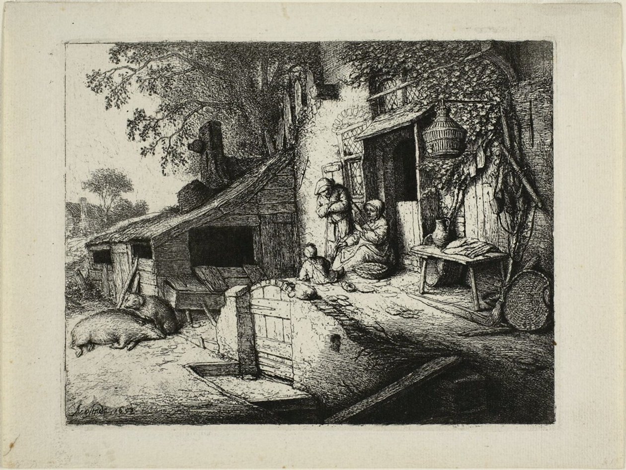 Kvinden, der spinder af Adriaen van Ostade