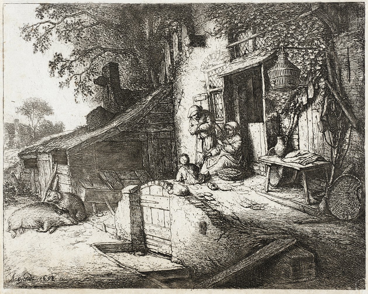 Kvinden, der spinder af Adriaen van Ostade