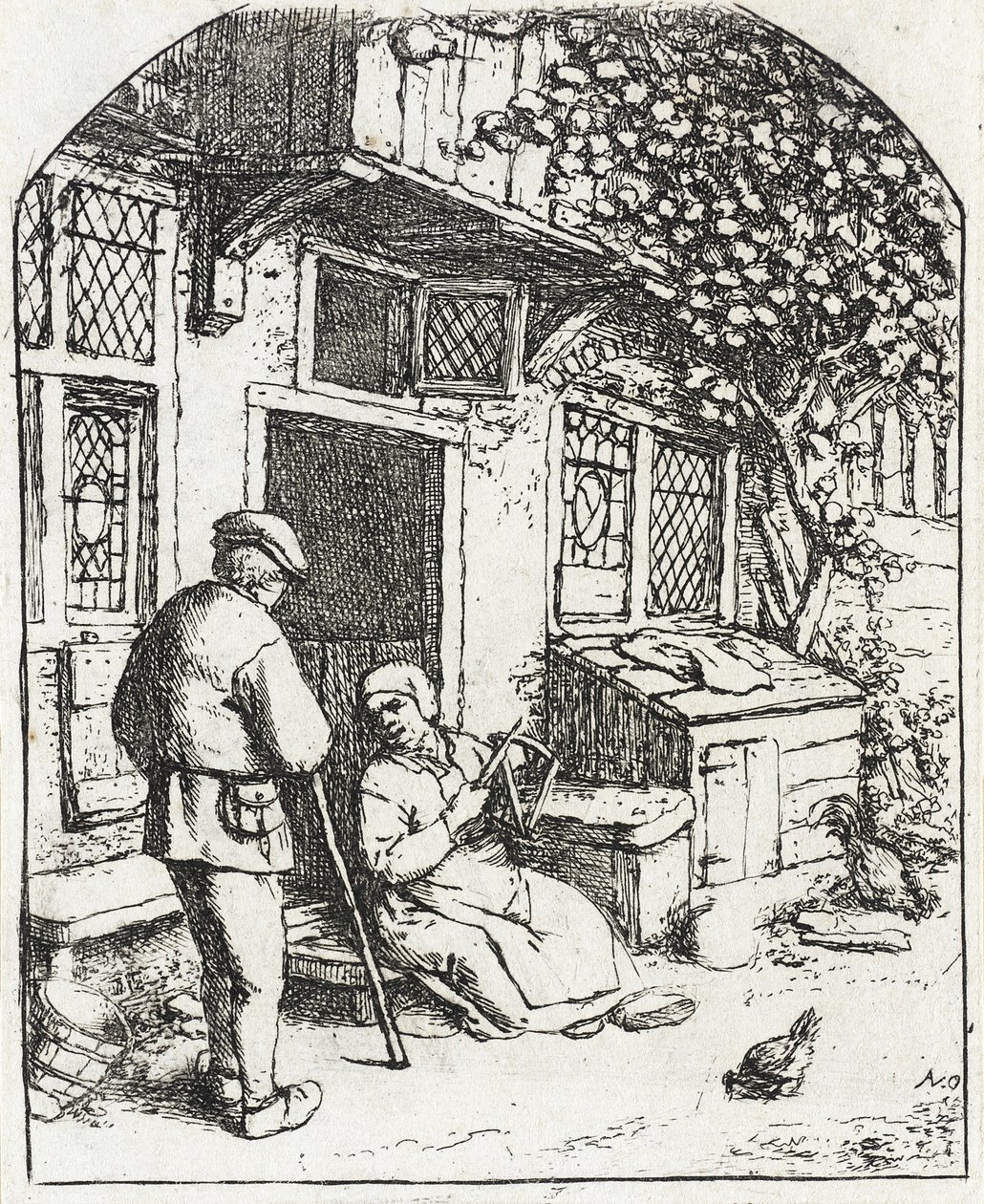 Kvinden, der vinder på en spole af Adriaen van Ostade