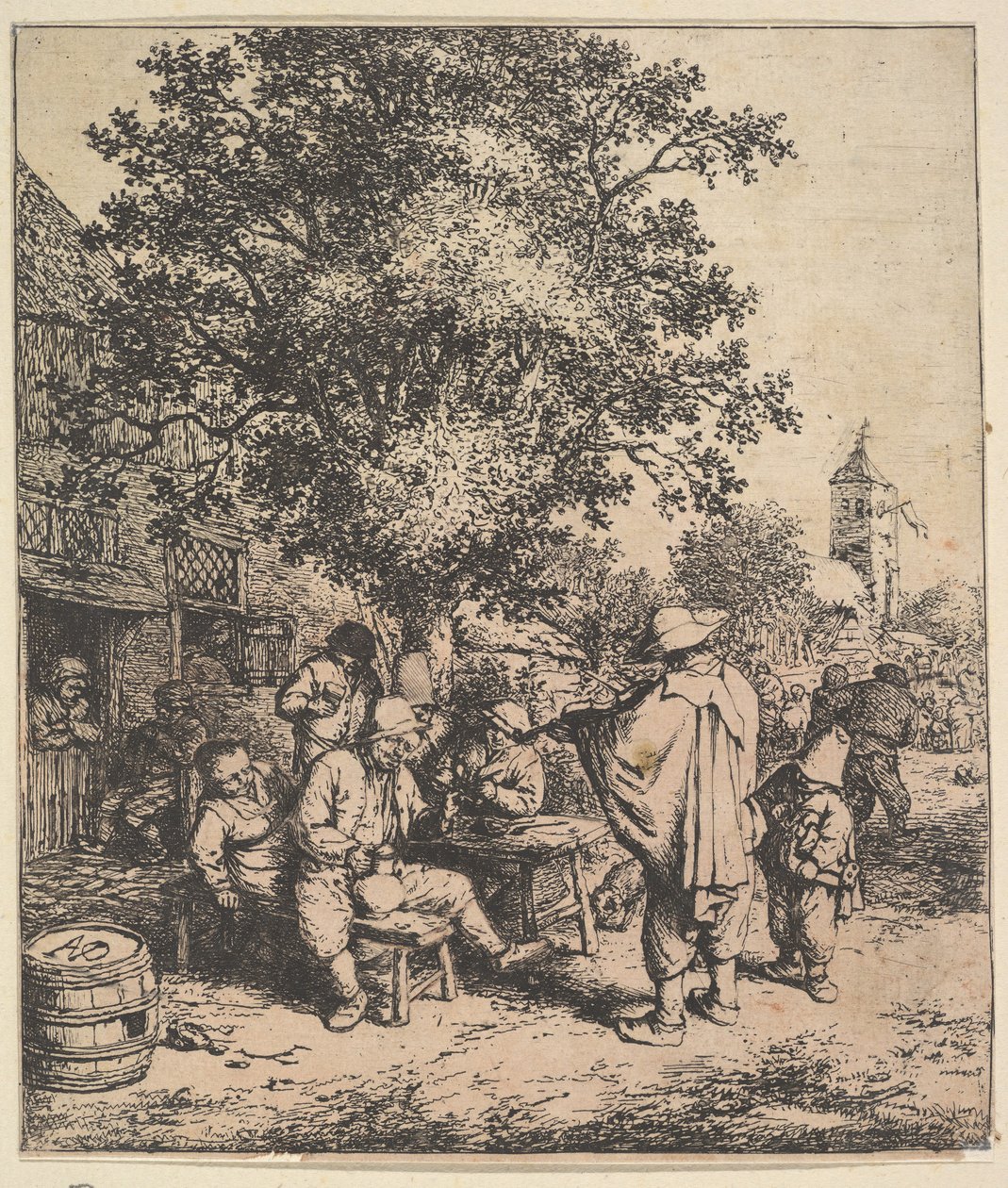 Violinist og lille organkværn, 1610-85. af Adriaen van Ostade