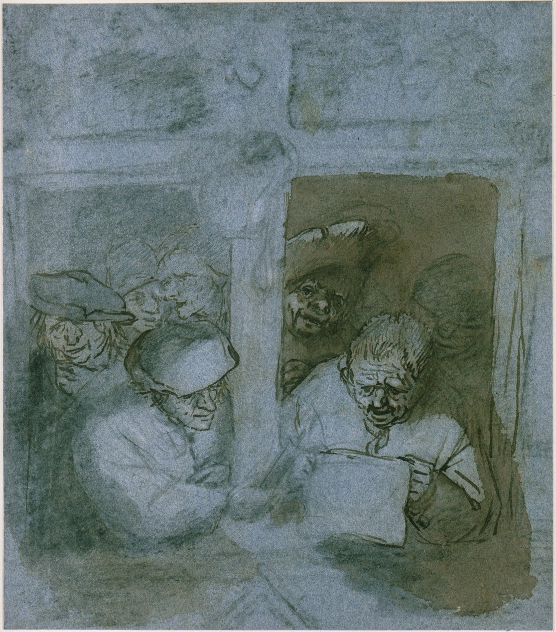 Sanger, der synger fra bladet, og tilskuere ved et vindue i en kirke, natlig scene af Adriaen van Ostade
