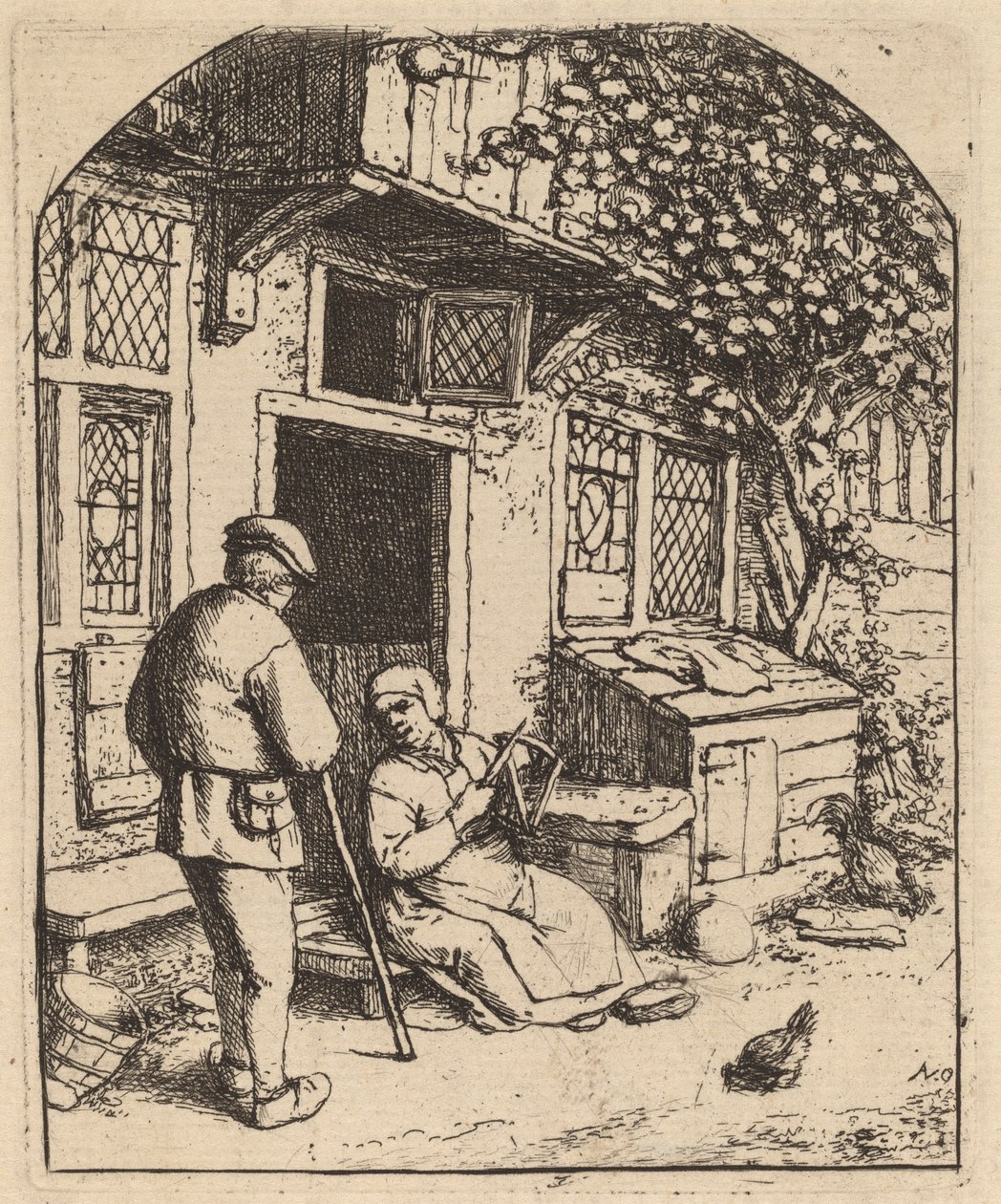 Kvinde, der snor sig på en hjul (La Devideuse) af Adriaen van Ostade