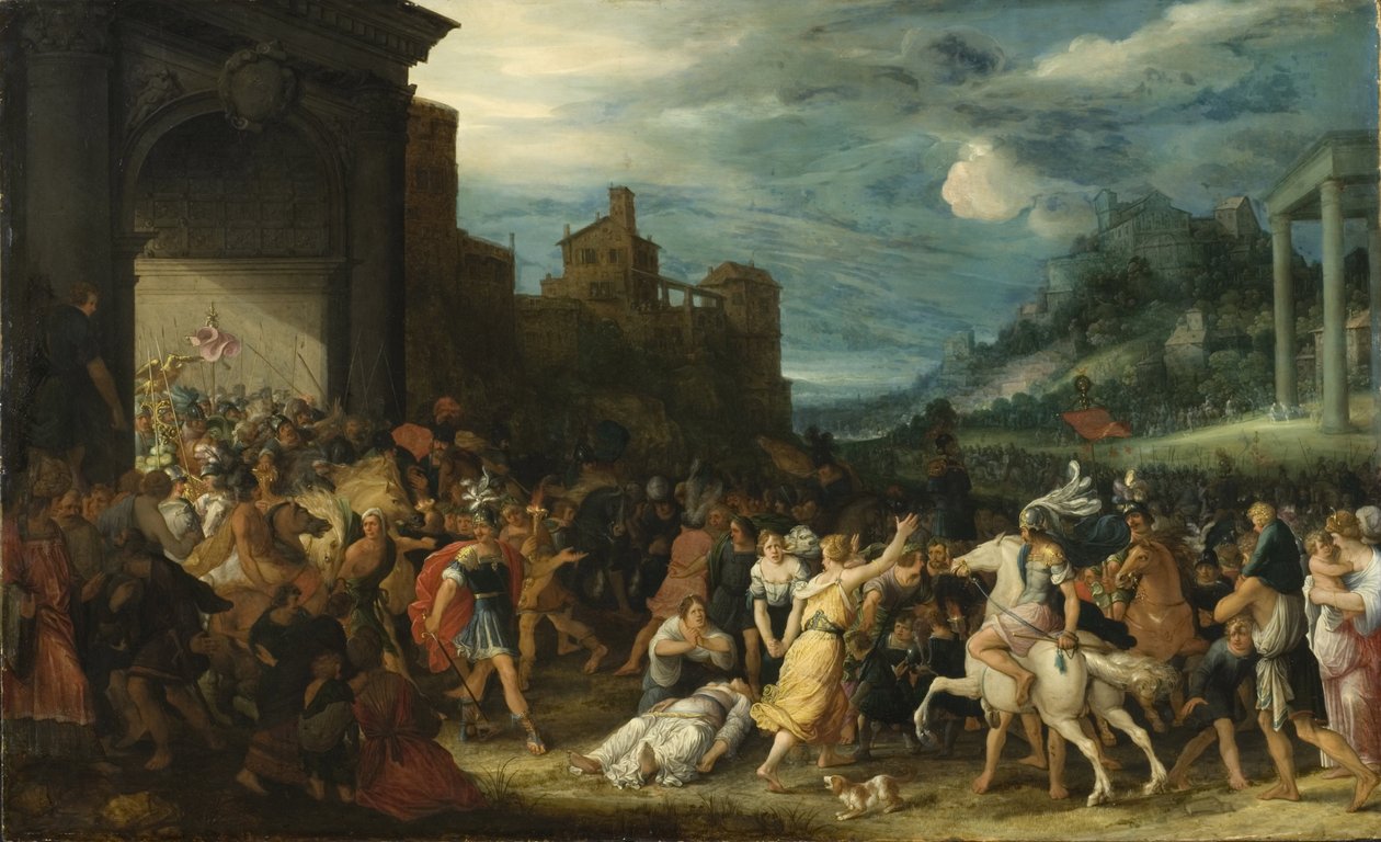Les Horace enrent dans Rom - The Horatii Entering Rome, af Stalbemt, Adriaen, van (1580-1662). Olie på træ. Mål: 67x109 cm. Nationalmuseum Stockholm af Adriaen van Stalbemt