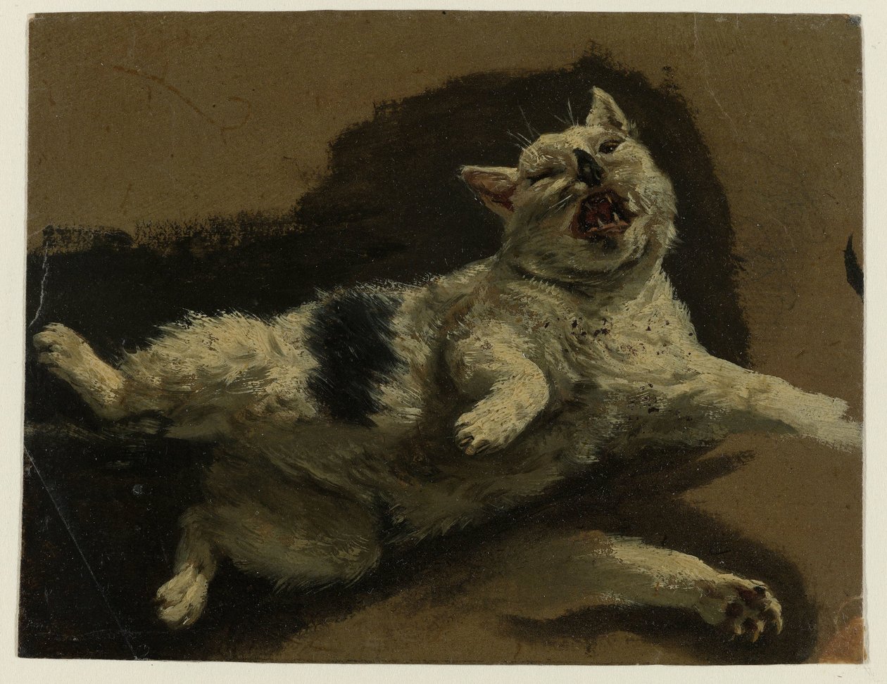 Kat liggende på ryggen og løs pote af Adriaen van de Velde (attributed to)