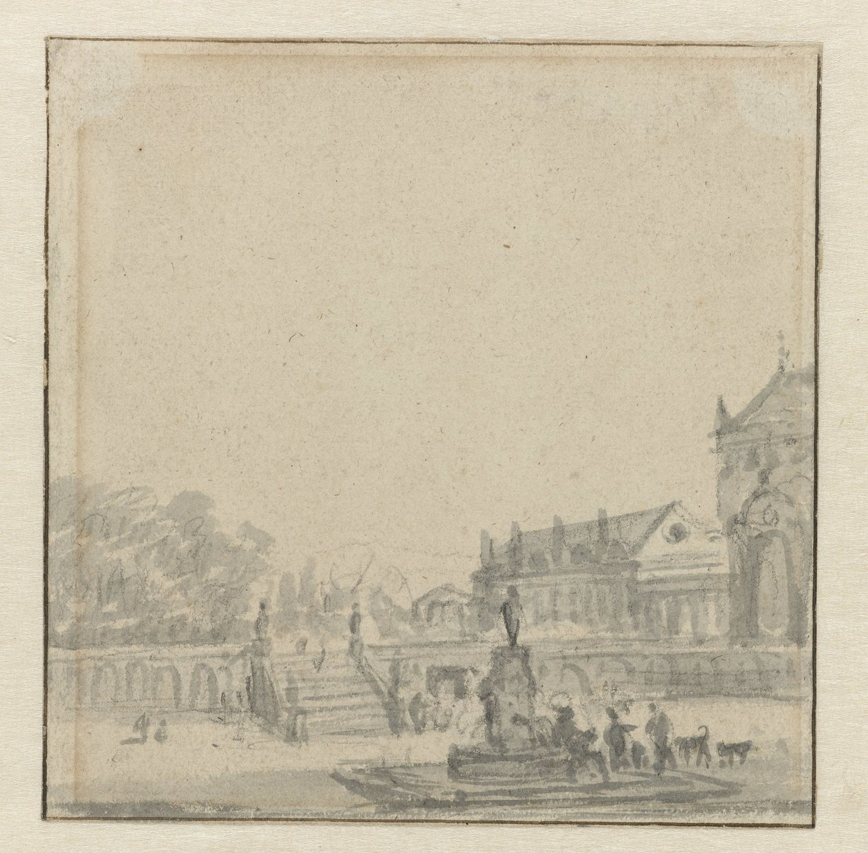 Forgård til et palads med et springvand af Adriaen van de Velde (possibly)
