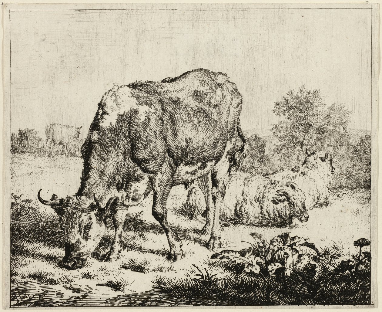 En ko og tre får af Adriaen van de Velde