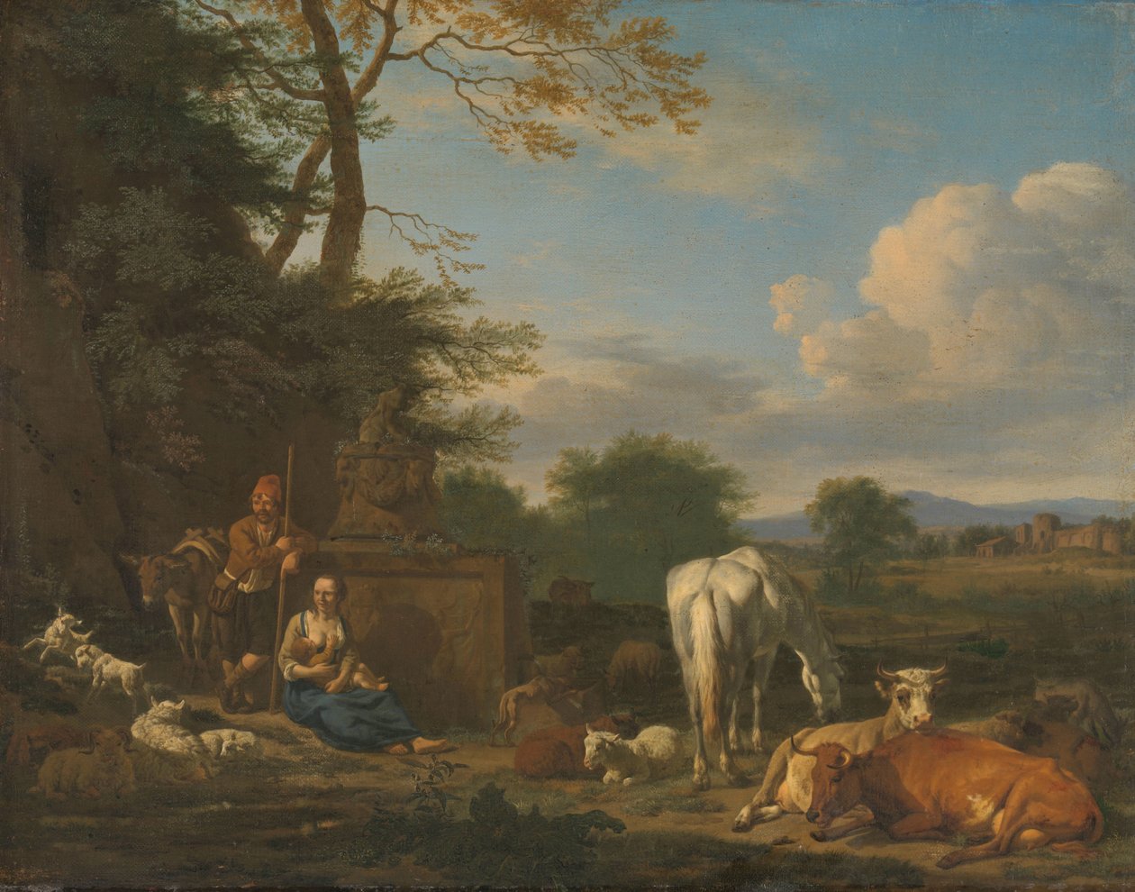 Arkadisk landskab med hvilende hyrder og dyr af Adriaen van de Velde