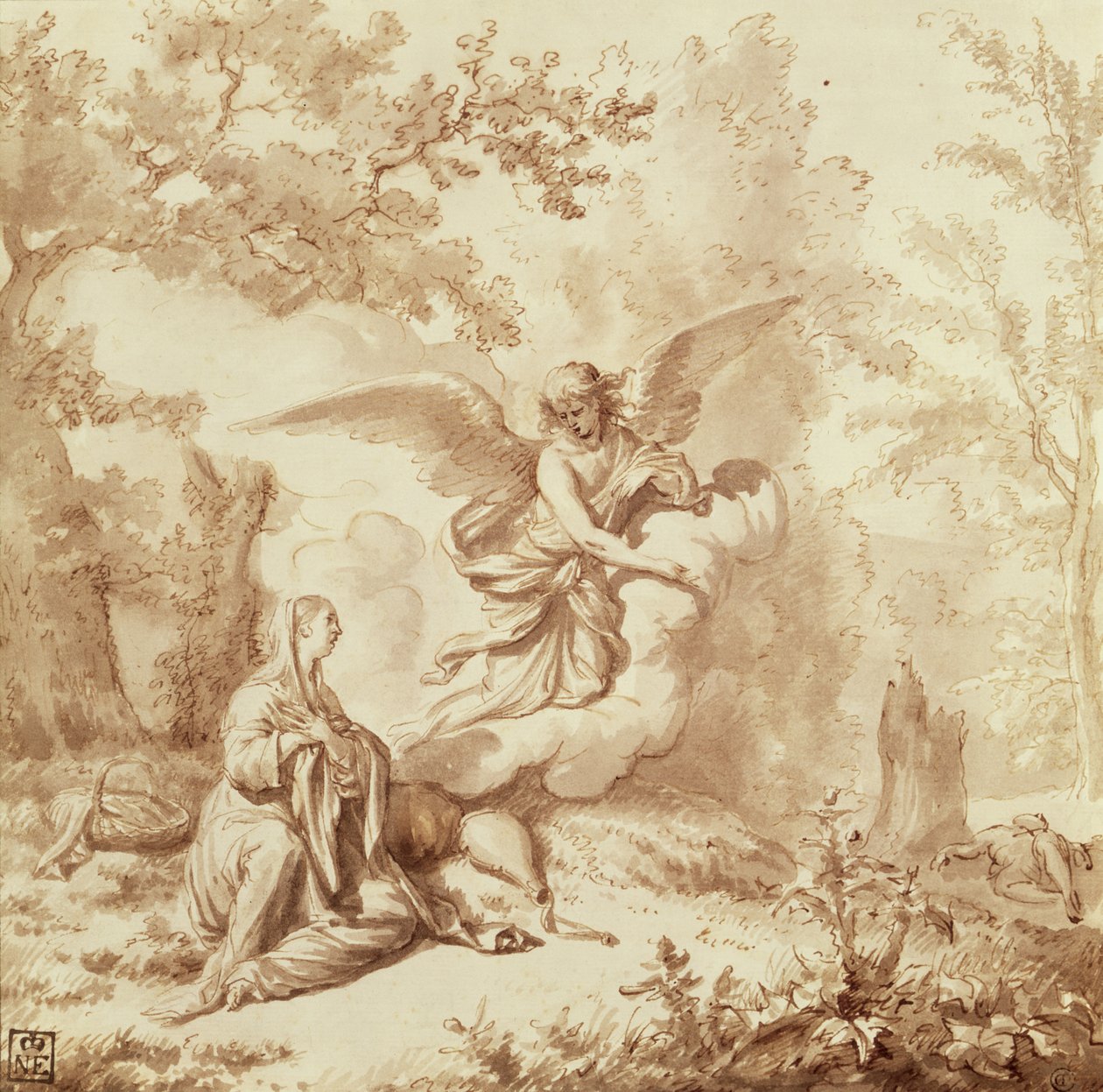 Hagar i ørkenen (tegning) af Adriaen van de Velde