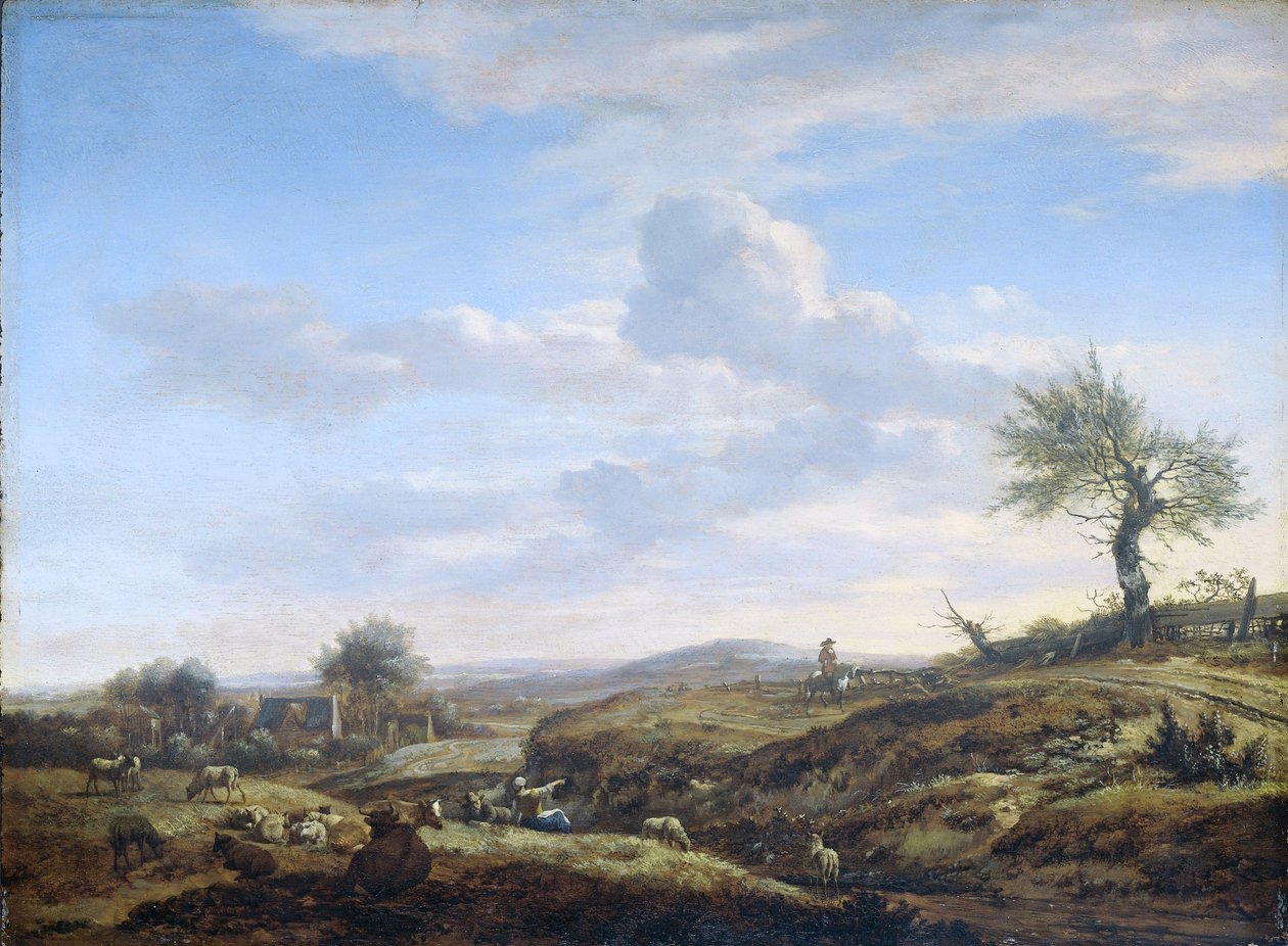 Bakkelandskab med en høj vej, 1660-70 af Adriaen van de Velde
