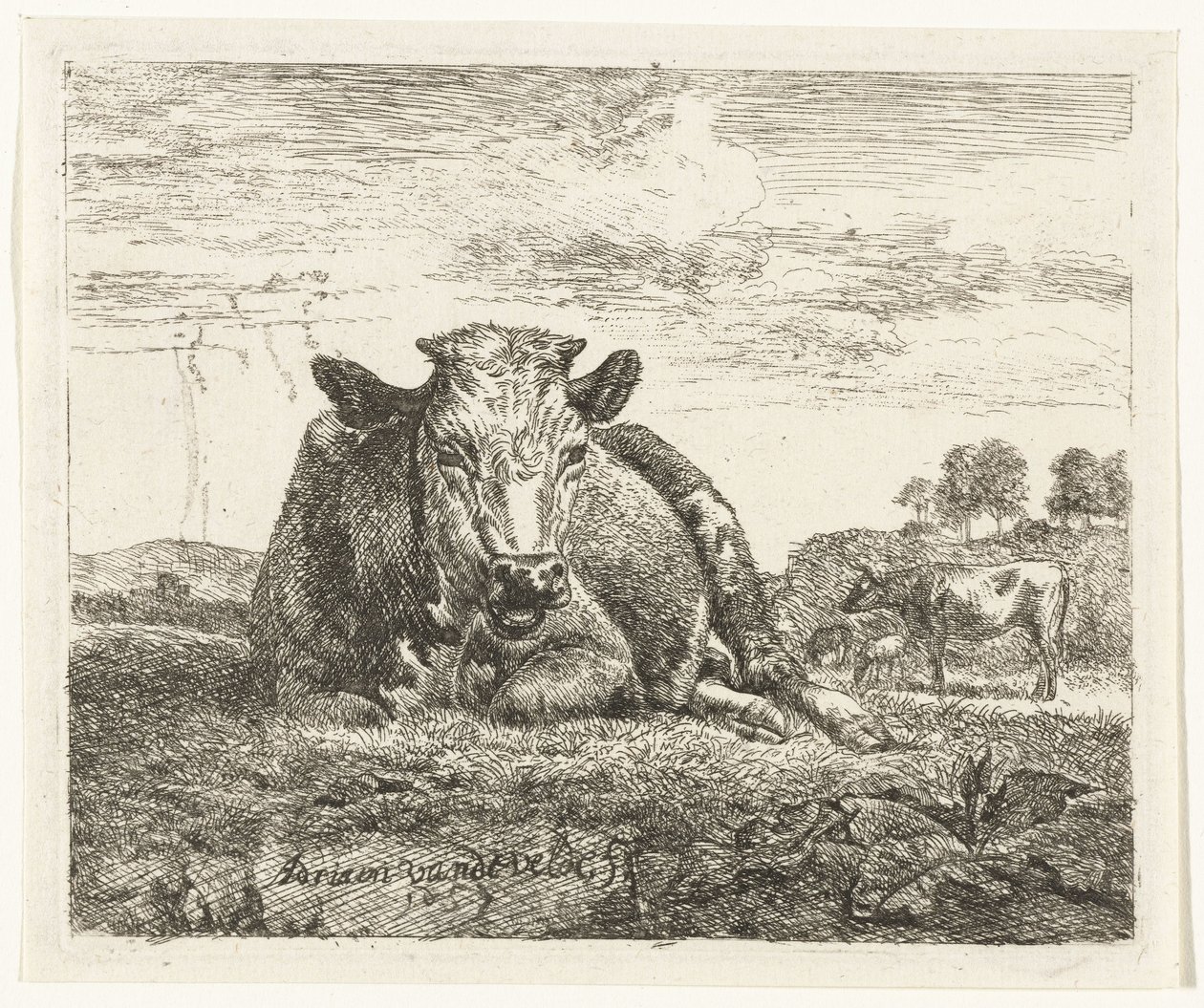 liggende ko Forskellige dyr (serietitel) af Adriaen van de Velde
