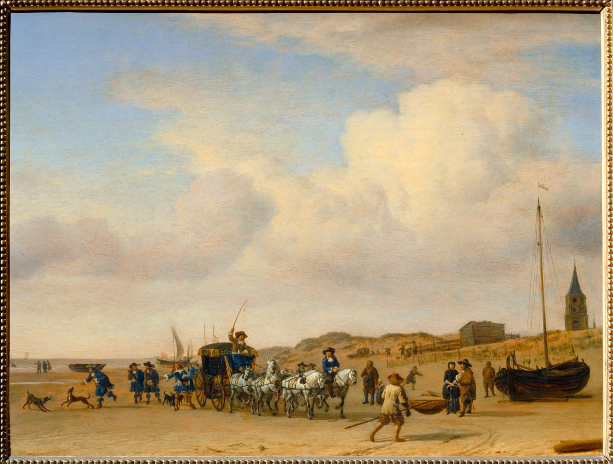 Adelsmandskab går på stranden ved Scheveningen. 1660 ... af Adriaen van de Velde