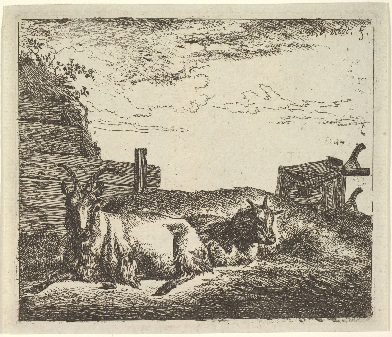 Liggende geder, fra forskellige dyr. af Adriaen van de Velde