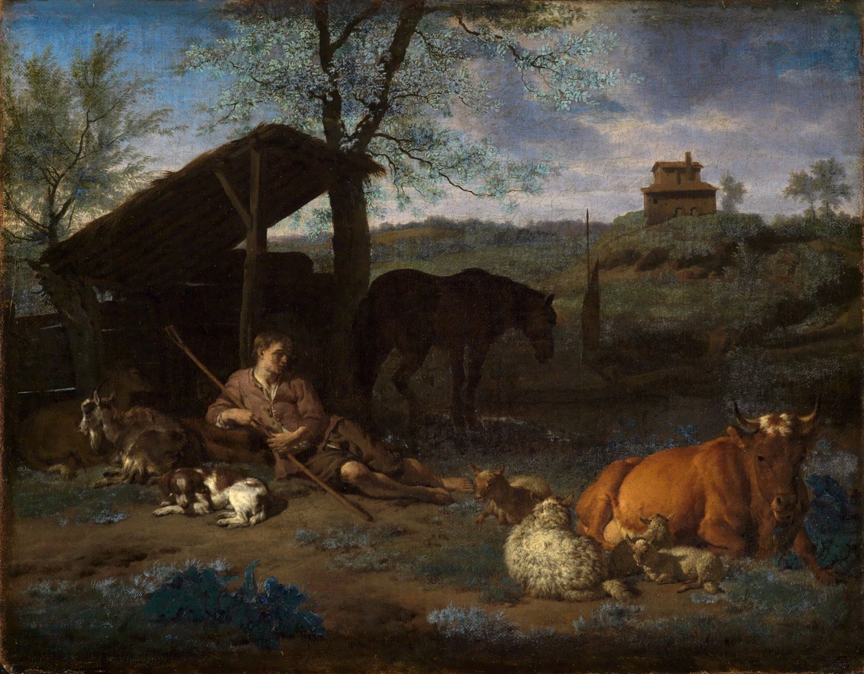 En hvilende hyrde ved sin hjord af Adriaen van de Velde